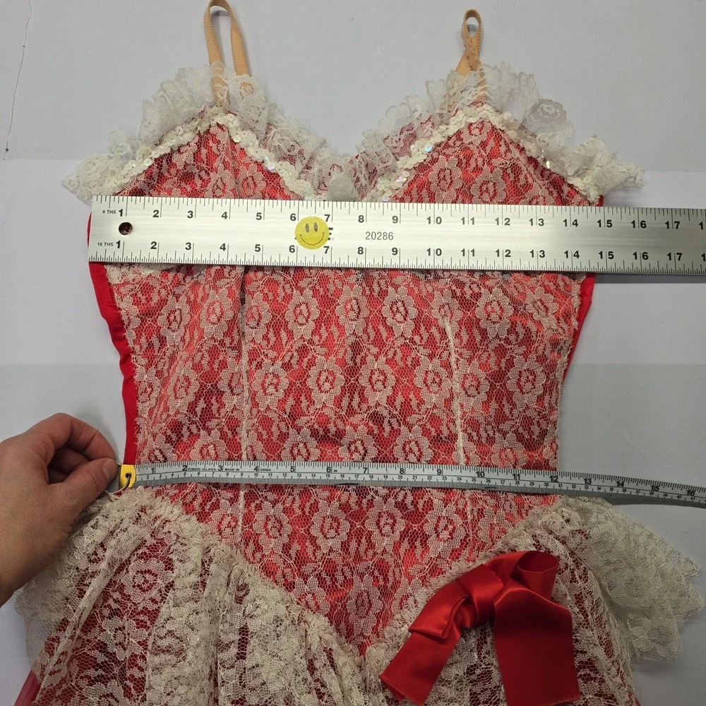 Curtain Call‎ Costumes Vintage Red Lace Tulle Ballet Dance Dress Women Size LT